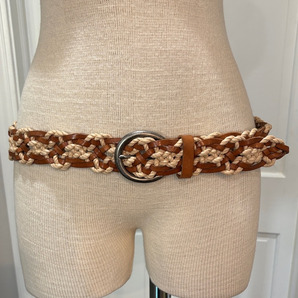 Fossil leather and cording braided woven boho festival belt